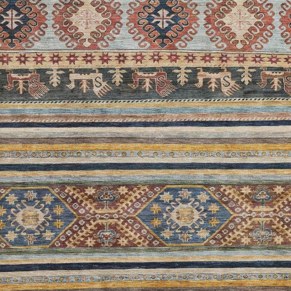 HomeRoots 5' X 8' Vibrant Rust Gold & Blue Medallion Area Rug – Washable, UV-Protected for Busy Homes! 695254