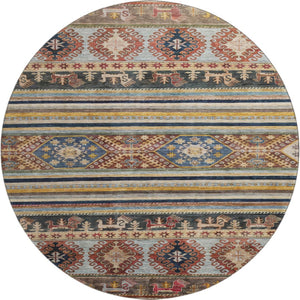 HomeRoots 8' Washable Round Rug with Rust, Gold & Blue Medallion Design - UV Protection & Non-Slip Backing 695255