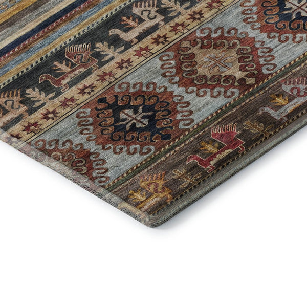 HomeRoots 8' Washable Round Rug with Rust, Gold & Blue Medallion Design - UV Protection & Non-Slip Backing 695255