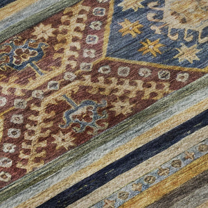 HomeRoots 8' Washable Round Rug with Rust, Gold & Blue Medallion Design - UV Protection & Non-Slip Backing 695255