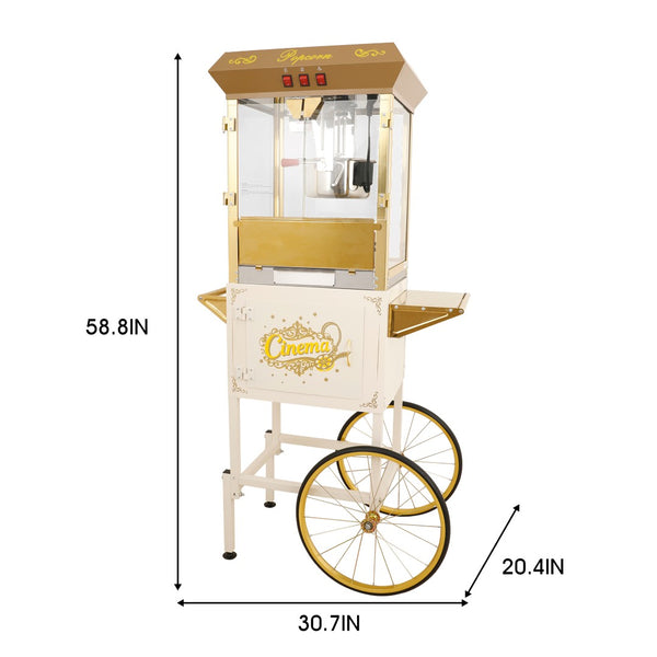 English Elm 16oz Commercial Popcorn Machine with Steel Cart Tempered Glass and 3 Switch Panel Golden White W2841P337589