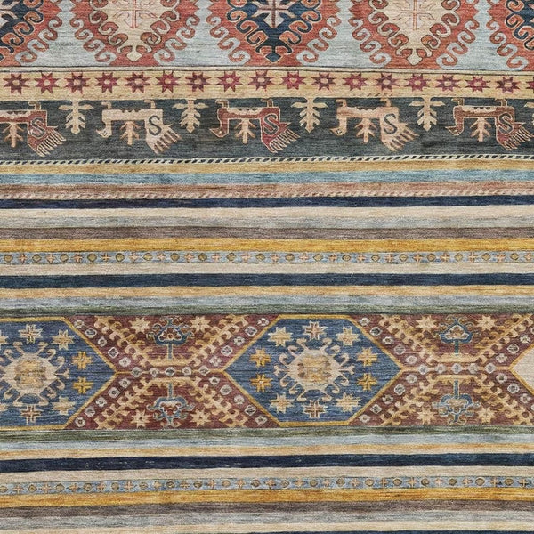 HomeRoots 8' X 10' Washable Rust Gold & Blue Medallion Area Rug with UV Protection for Stylish Durability 695256