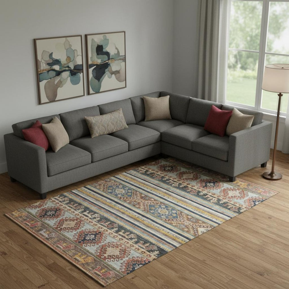 HomeRoots 9' X 12' Medallion Area Rug in Rust, Gold & Blue - Washable, UV Protected, Stain Resistant & Durable 695257
