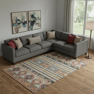 HomeRoots 9' X 12' Medallion Area Rug in Rust, Gold & Blue - Washable, UV Protected, Stain Resistant & Durable 695257