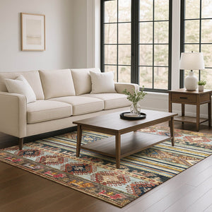 HomeRoots 9' X 12' Medallion Area Rug in Rust, Gold & Blue - Washable, UV Protected, Stain Resistant & Durable 695257