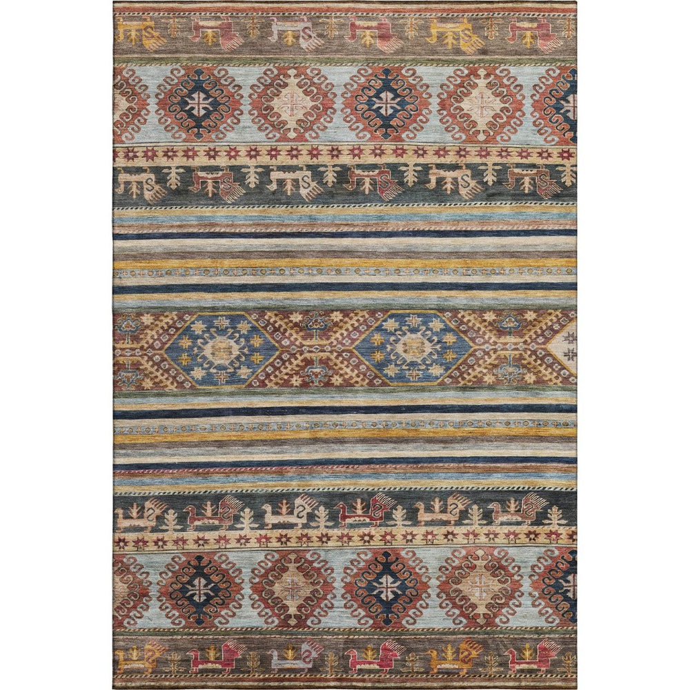 HomeRoots 9' X 12' Medallion Area Rug in Rust, Gold & Blue - Washable, UV Protected, Stain Resistant & Durable 695257