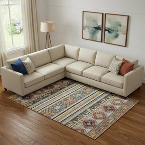 HomeRoots 10' X 14' Washable Medallion Area Rug – Durable, UV-Protected, Stylish Rust, Gold & Blue Design! 695258