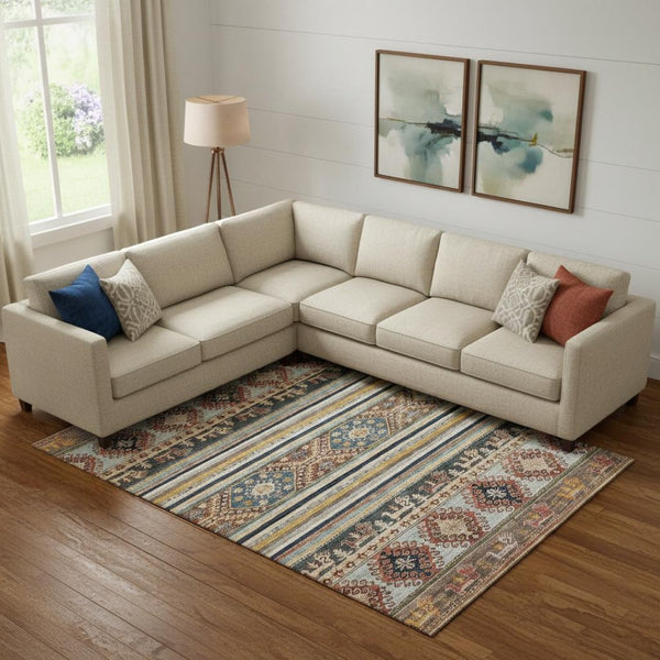 HomeRoots 10' X 14' Washable Medallion Area Rug – Durable, UV-Protected, Stylish Rust, Gold & Blue Design! 695258