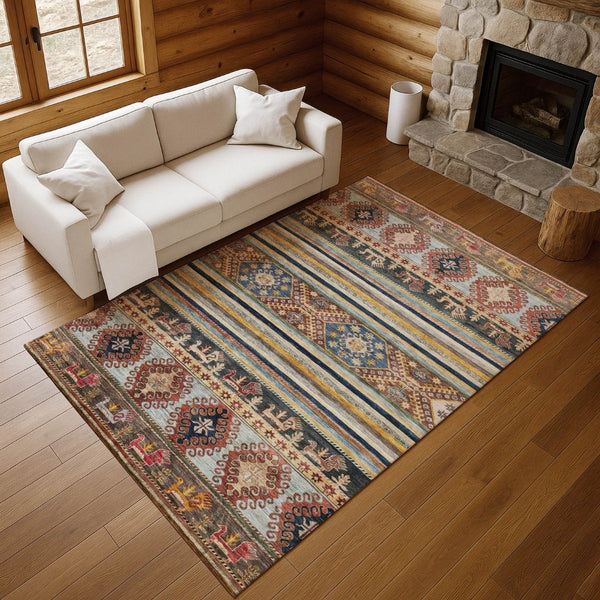 HomeRoots 10' X 14' Washable Medallion Area Rug – Durable, UV-Protected, Stylish Rust, Gold & Blue Design! 695258