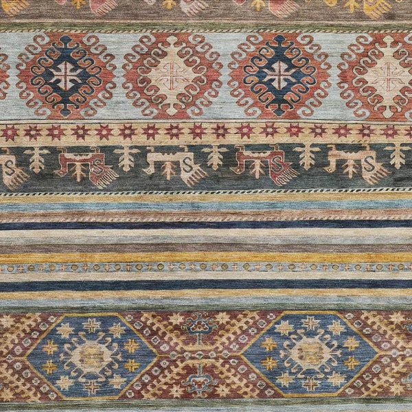 HomeRoots 10' X 14' Washable Medallion Area Rug – Durable, UV-Protected, Stylish Rust, Gold & Blue Design! 695258