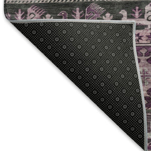HomeRoots 5' X 8' Stylish Purple Gray Ivory Area Rug - Washable, Stain Resistant & UV Protected for Homes 695260