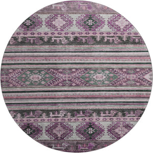 HomeRoots 8' Stylish Purple Gray Ivory Medallion Washable Round Rug with UV Protection for Any Room 695261