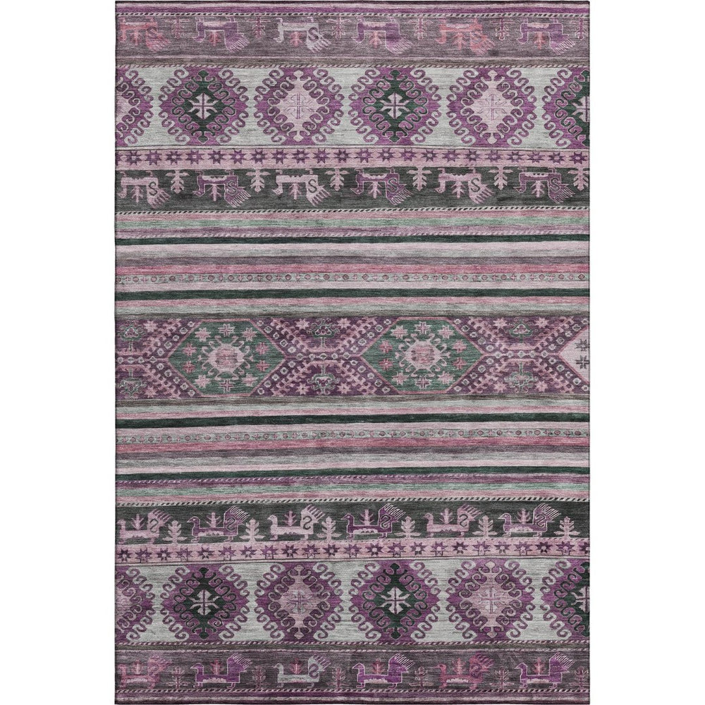 HomeRoots 9' X 12' Stylish Purple Gray Ivory Medallion Washable Area Rug with UV Protection & Stain Resistance 695263