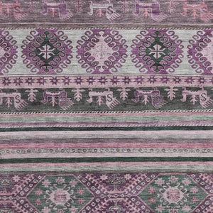 HomeRoots 9' X 12' Stylish Purple Gray Ivory Medallion Washable Area Rug with UV Protection & Stain Resistance 695263