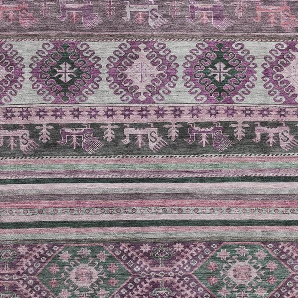 HomeRoots 9' X 12' Stylish Purple Gray Ivory Medallion Washable Area Rug with UV Protection & Stain Resistance 695263