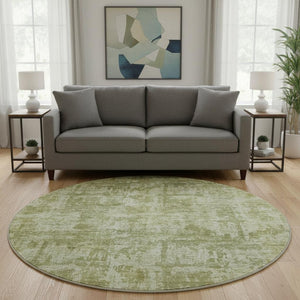 HomeRoots 8' Washable Round Rug in Artichoke Green & Ivory - Stylish, Stain-Resistant, UV-Protected, Durable Design 695267