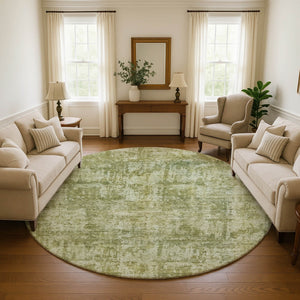 HomeRoots 8' Washable Round Rug in Artichoke Green & Ivory - Stylish, Stain-Resistant, UV-Protected, Durable Design 695267