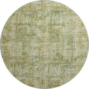HomeRoots 8' Washable Round Rug in Artichoke Green & Ivory - Stylish, Stain-Resistant, UV-Protected, Durable Design 695267