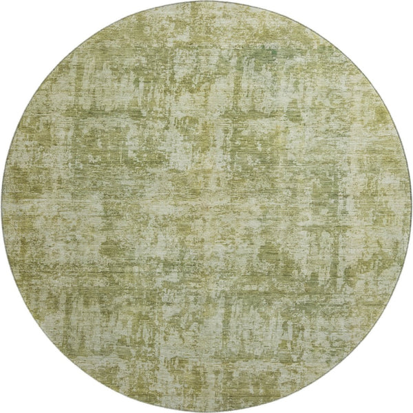 HomeRoots 8' Washable Round Rug in Artichoke Green & Ivory - Stylish, Stain-Resistant, UV-Protected, Durable Design 695267