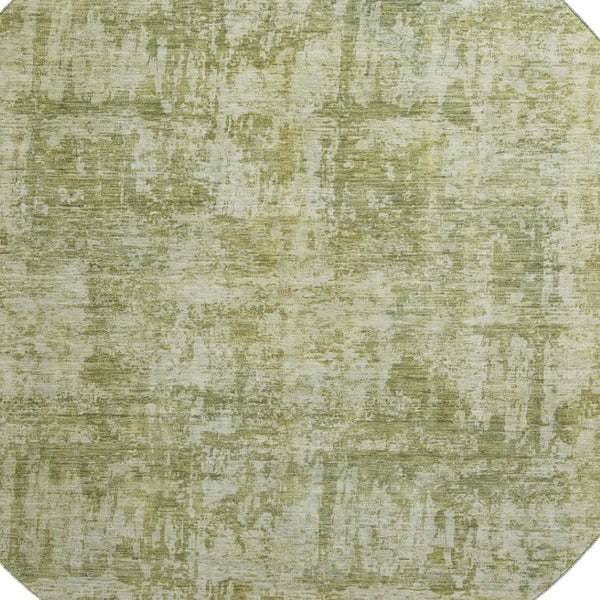 HomeRoots 8' Washable Round Rug in Artichoke Green & Ivory - Stylish, Stain-Resistant, UV-Protected, Durable Design 695267