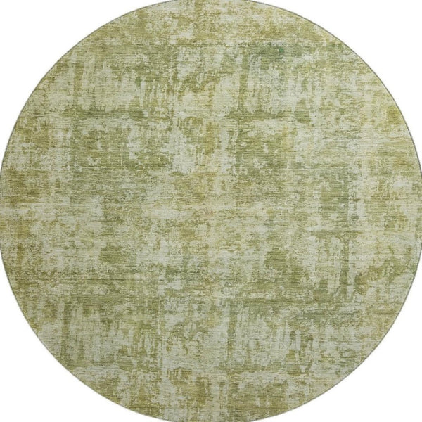 HomeRoots 8' Washable Round Rug in Artichoke Green & Ivory - Stylish, Stain-Resistant, UV-Protected, Durable Design 695267