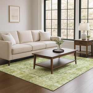 HomeRoots 8' X 10' Artichoke Green Washable Abstract Area Rug with UV Protection for Modern Homes & Pets 695268