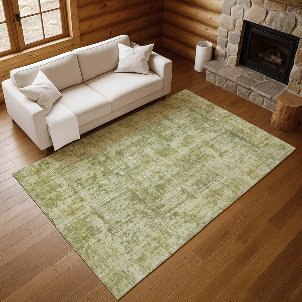 HomeRoots 8' X 10' Artichoke Green Washable Abstract Area Rug with UV Protection for Modern Homes & Pets 695268