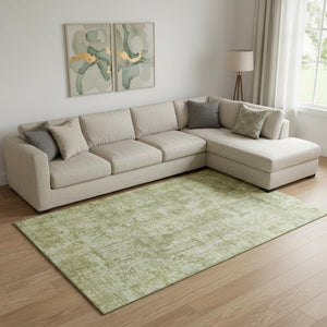 HomeRoots 9' X 12' Artichoke Green Abstract Washable Area Rug with UV Protection – Stylish & Durable Design 695269