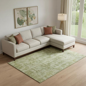 HomeRoots 10' X 14' Artichoke Green & Ivory Abstract Area Rug - Durable, UV-Protected, Stain-Resistant Design! 695270