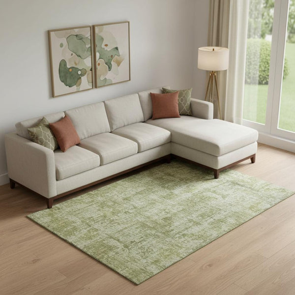HomeRoots 10' X 14' Artichoke Green & Ivory Abstract Area Rug - Durable, UV-Protected, Stain-Resistant Design! 695270