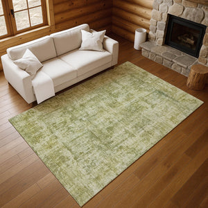 HomeRoots 10' X 14' Artichoke Green & Ivory Abstract Area Rug - Durable, UV-Protected, Stain-Resistant Design! 695270