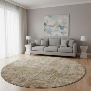 HomeRoots 8' Beige and Taupe Abstract Round Rug - Durable, Washable, UV-Protected for High-Traffic Areas 695273