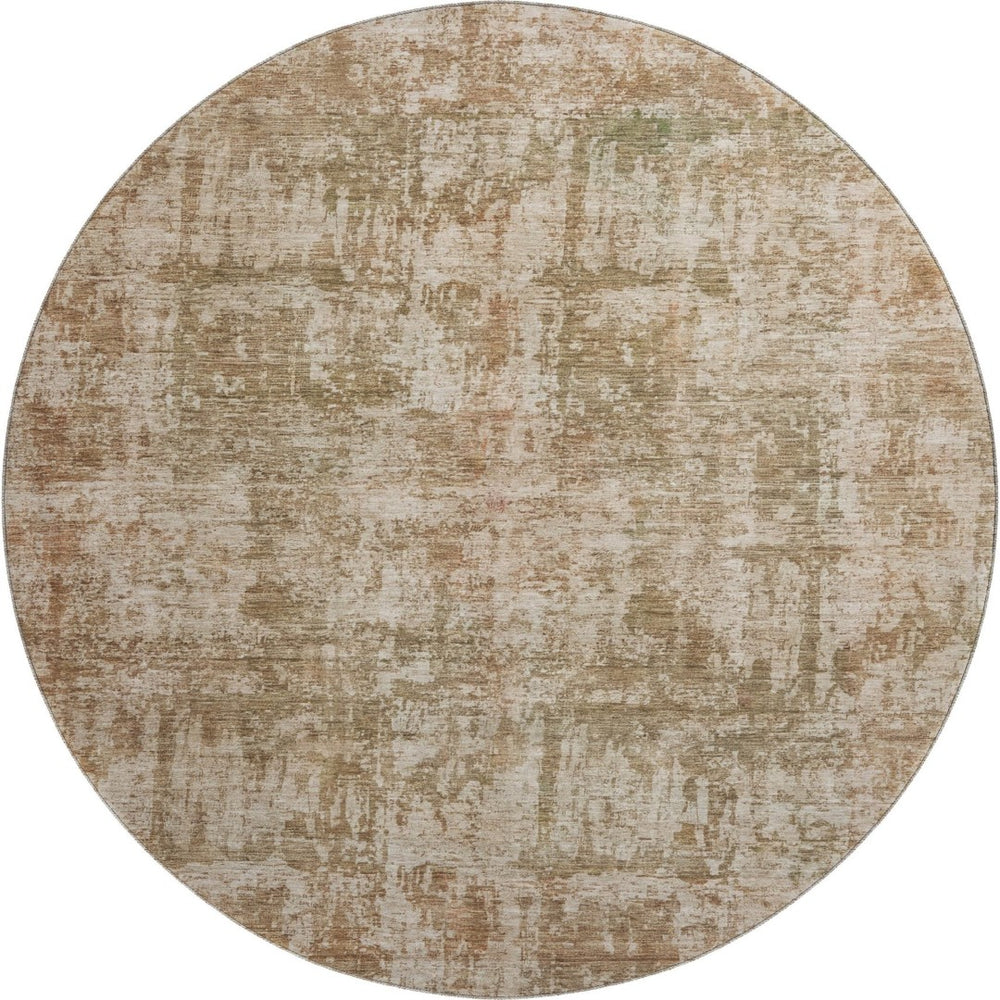 HomeRoots 8' Beige and Taupe Abstract Round Rug - Durable, Washable, UV-Protected for High-Traffic Areas 695273