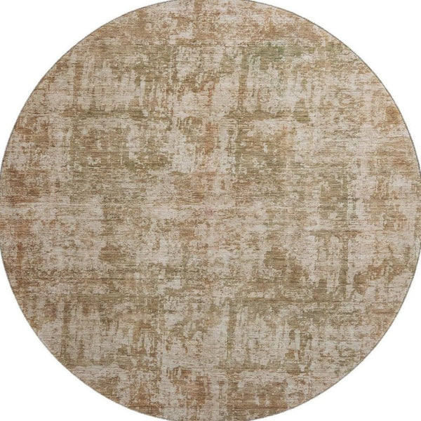 HomeRoots 8' Beige and Taupe Abstract Round Rug - Durable, Washable, UV-Protected for High-Traffic Areas 695273