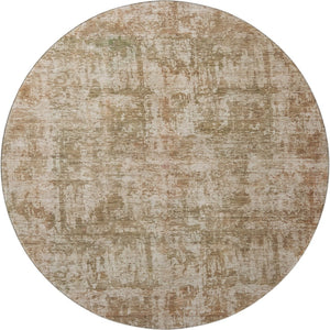 HomeRoots 8' Beige and Taupe Abstract Round Rug - Durable, Washable, UV-Protected for High-Traffic Areas 695273