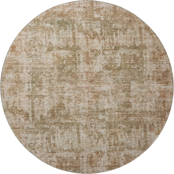 HomeRoots 8' Beige and Taupe Abstract Round Rug - Durable, Washable, UV-Protected for High-Traffic Areas 695273