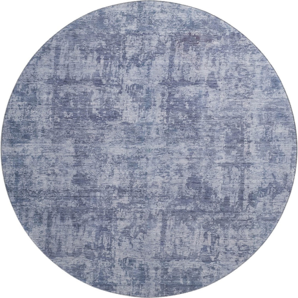 HomeRoots 8' Blue And Ivory Abstract Round Rug – Washable, UV-Protected, Durable, Ideal for Modern Spaces 695279