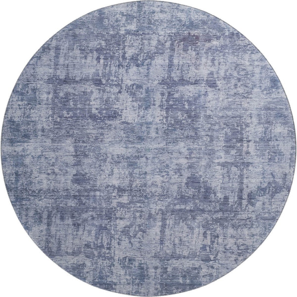 HomeRoots 8' Blue And Ivory Abstract Round Rug – Washable, UV-Protected, Durable, Ideal for Modern Spaces 695279