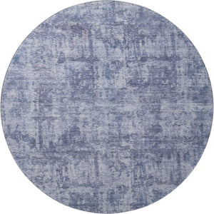 HomeRoots 8' Blue And Ivory Abstract Round Rug – Washable, UV-Protected, Durable, Ideal for Modern Spaces 695279