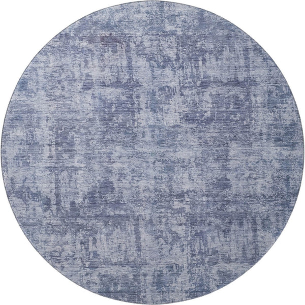 HomeRoots 8' Blue And Ivory Abstract Round Rug – Washable, UV-Protected, Durable, Ideal for Modern Spaces 695279