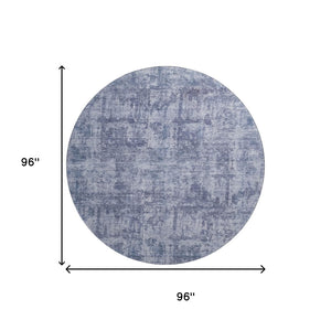 HomeRoots 8' Blue And Ivory Abstract Round Rug – Washable, UV-Protected, Durable, Ideal for Modern Spaces 695279