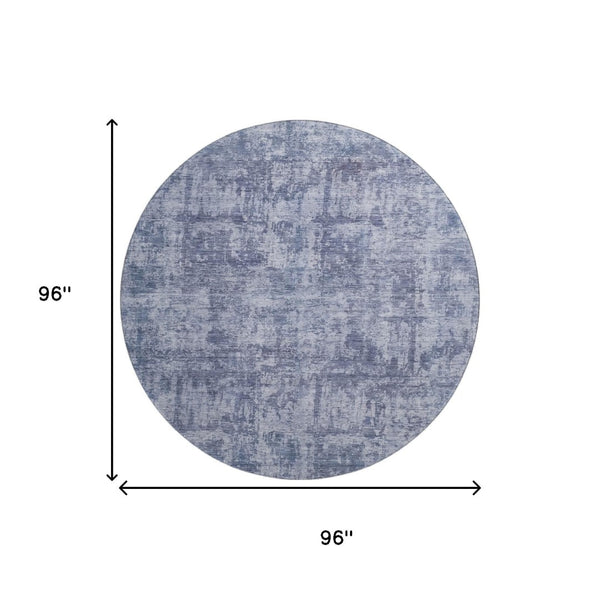 HomeRoots 8' Blue And Ivory Abstract Round Rug – Washable, UV-Protected, Durable, Ideal for Modern Spaces 695279