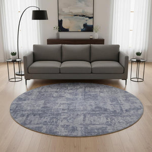 HomeRoots 8' Blue And Ivory Abstract Round Rug – Washable, UV-Protected, Durable, Ideal for Modern Spaces 695279