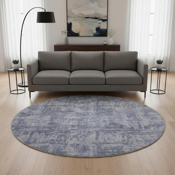 HomeRoots 8' Blue And Ivory Abstract Round Rug – Washable, UV-Protected, Durable, Ideal for Modern Spaces 695279