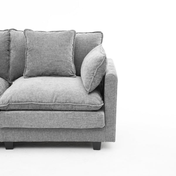 English Elm Beige Chenille Sectional Sofa with Modular Ottoman for Living Room or Studio Gray W2603S00008