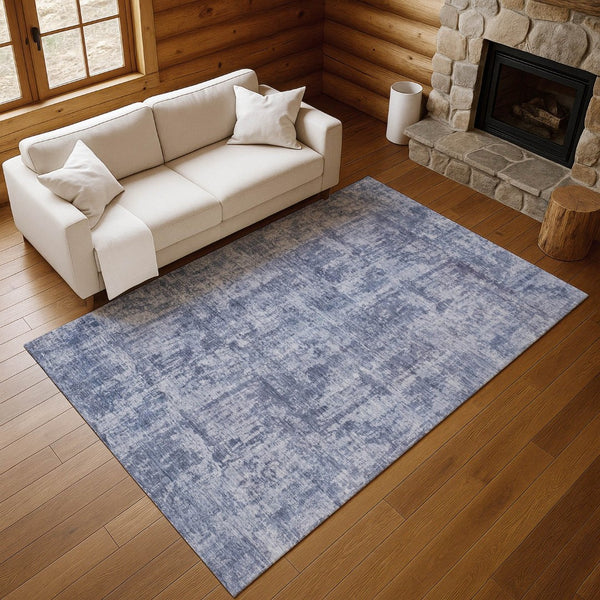 HomeRoots 8' X 10' Blue And Ivory Abstract Washable Area Rug - Durable, UV-Protected, Easy-Care for Families 695280