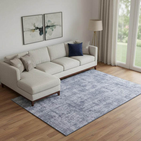 HomeRoots 10' Blue and Ivory Abstract Area Rug - Washable, UV Protected, Durable, Perfect for Large Spaces! 695282