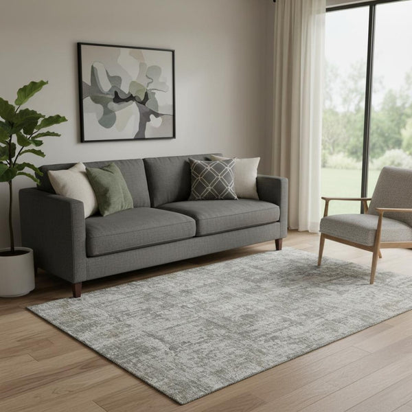 HomeRoots 5' X 8' Abstract Pewter and Beige Washable Area Rug with UV Protection for Modern Homes & Pets 695284