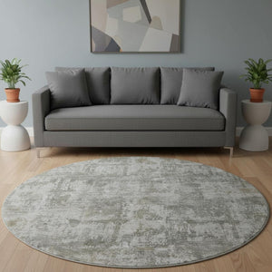 HomeRoots 8' Contemporary Pewter & Beige Abstract Washable Round Rug with UV Protection & Non-Slip Backing 695285