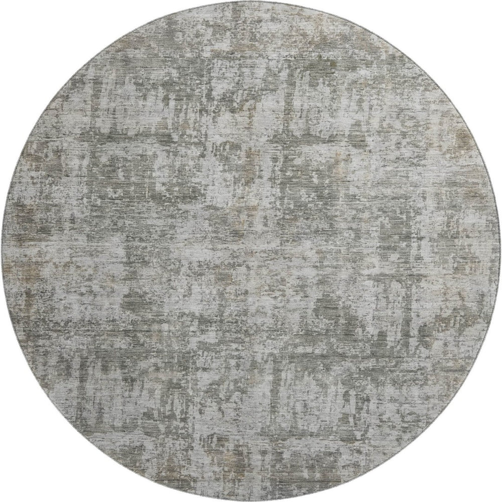 HomeRoots 8' Contemporary Pewter & Beige Abstract Washable Round Rug with UV Protection & Non-Slip Backing 695285